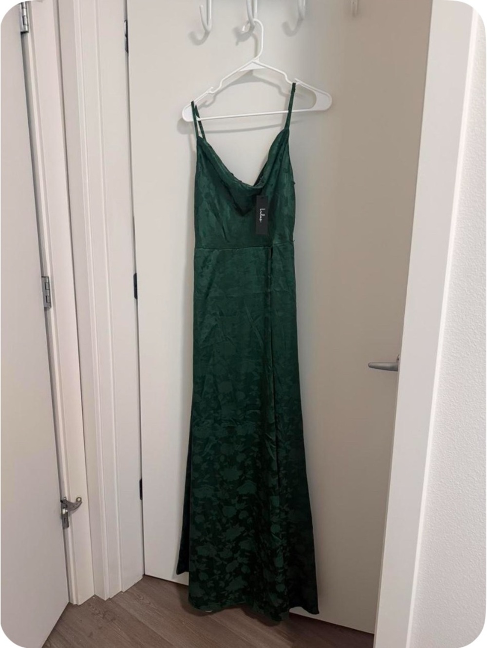Lulu's Emerald Green Floral Jacquard Cowl Neck Maxi Dress - Picture 2 of 3